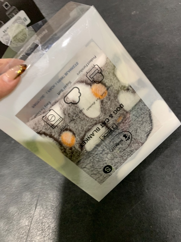 Photo 1 of 1 Pack 3 Puppy Blankets Super Soft Warm Sleep Mat Grey Cute Print Fluffy Fleece Pet Flannel Throw Dog Blankets for Small Dogs Cats,Star&Bone&Love- Small (23"x15")