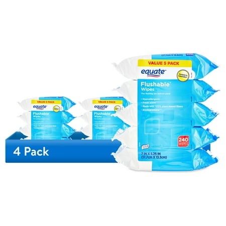 Photo 1 of (4 Pack) Equate Flushable Wet Wipes Fresh Scent 240 Wipes (5 Pack) Compare to Cottonelle®