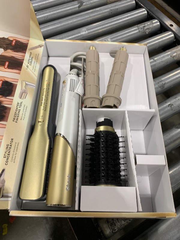 Photo 1 of Shark Glam Ceramic & Powerful Air Styling & Drying System, with Silki Straightener & Shark Glossi Air Glosser, for Drying, Curling, Straightening & Glossing, Gold, HD6051S (Straight & Wavy Hair)