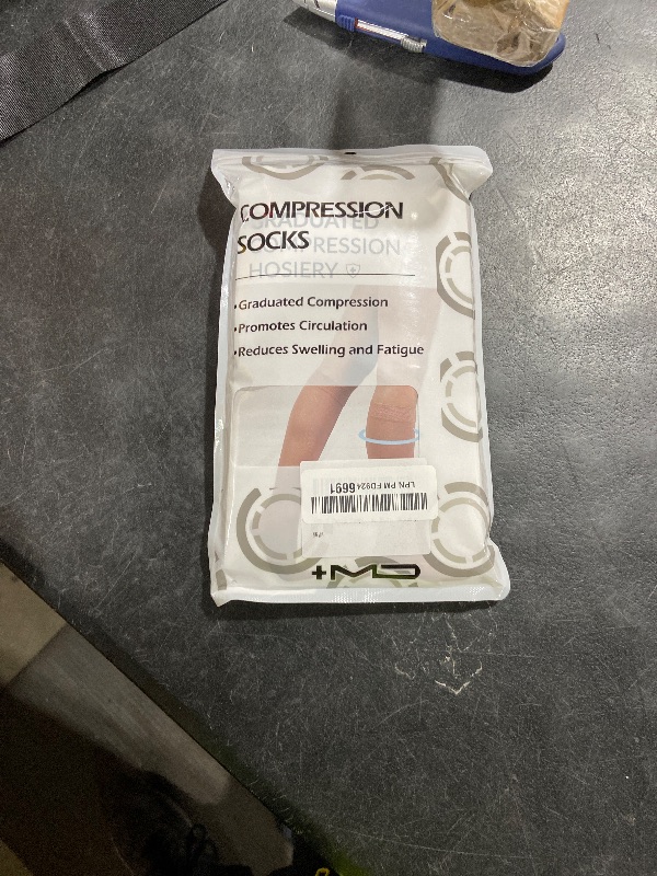 Photo 1 of +MD 2 Pairs Compression Socks for Women & Men Medical Grade 20-30 mmHg, Open-Toe knee High Stocking, Support for edema, Varicose Veins, Nude, X-Large