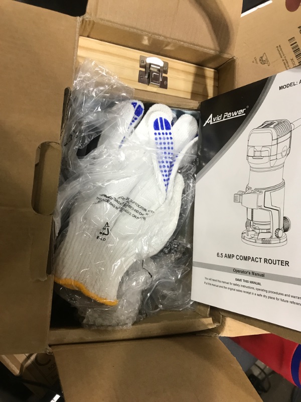 Photo 3 of AVID POWER 6.5 Amp 1.25 HP Compact Router Tools for Woodworking, Fixed Base Wood Router with Trim Router Bits, 6 Variable Speeds, Edge Guide, Roller Guide, Dust Hood (Red, 65mm)