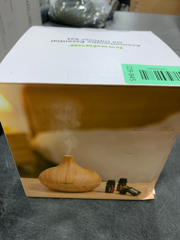 Photo 2 of InnoGear Aromatherapy Diffuser & 10 Essential Oils Set, 400ml Diffuser Ultrasonic Diffuser Cool Mist Humidifier with 4 Timers 7 Colors Light Waterless Auto Off for Large Room Office, Yellow Wood Grain