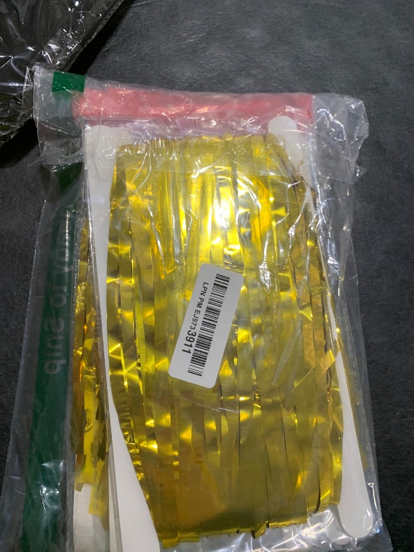 Photo 1 of 10 Pack Gold Backdrop Curtain 3.2ft x 8.2ft Metallic Tinsel Foil Fringe Curtains Photo Booth Background for Birthday Party Decoration Baby Shower Engagement Wedding Christmas Decoration (Gold)