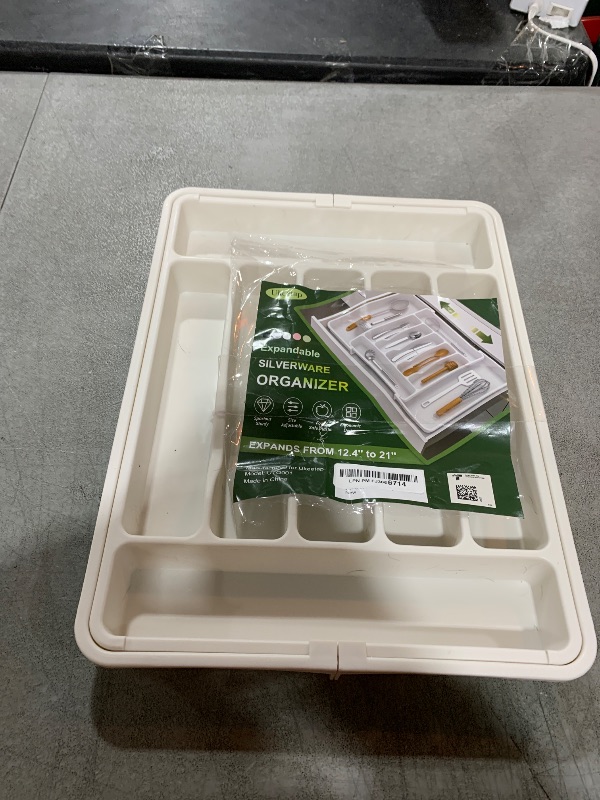 Photo 2 of ukeetap Extra Large Expandable Silverware Organizer, BPA-Free Food-Safe Cutlery Flatware Organizer, Kitchen Utensil Drawer Organizer, Adjustable Silverware Holder for Spoons Forks Knives, White