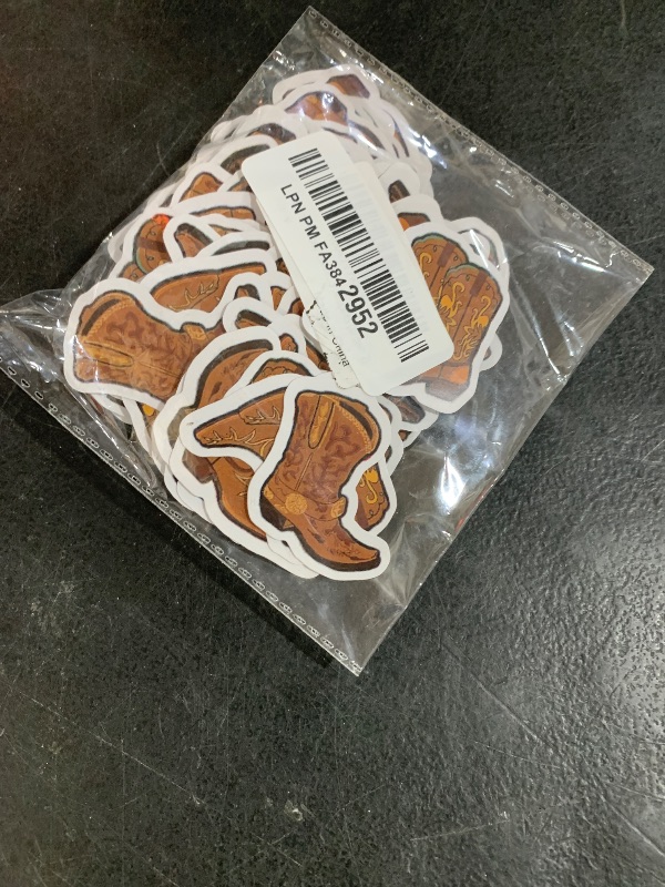 Photo 1 of 100pcs Cowboy Confetti Western Theme Party Decorations Boots Horseshoes Wagon Wheel Crafts Western Table Centerpieces Lucky Horseshoe for Wedding Party Favors Supplies (brown 2)