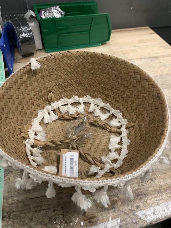 View 2 of ***SMALLER IN PERSON*** BlueMake Tassel Macrame Woven Seagrass Belly Basket for Storage, Decoration, Laundry, Picnic, Plant Basin Cover, Groceries and Toy Storage (Large, Tassel)