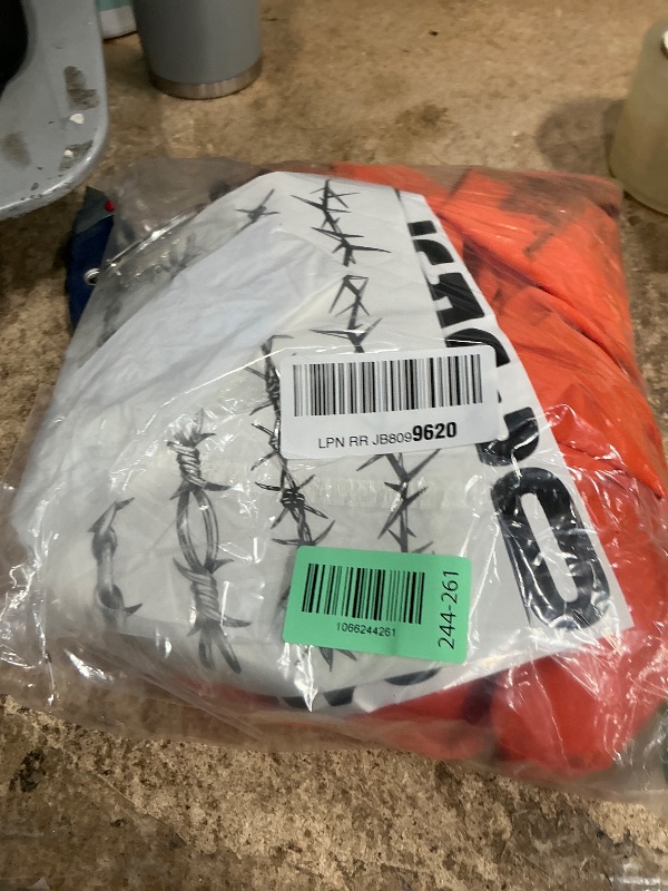 Photo 1 of **GREN TAG INCORRECT PHOTO FOR ITEM REFERENCE*** Arvilhill 5 Pcs Jail Costume for Adult Men Orange Suit with Handcuffs Sign Number Stickers Tattoo Clothing Halloween L