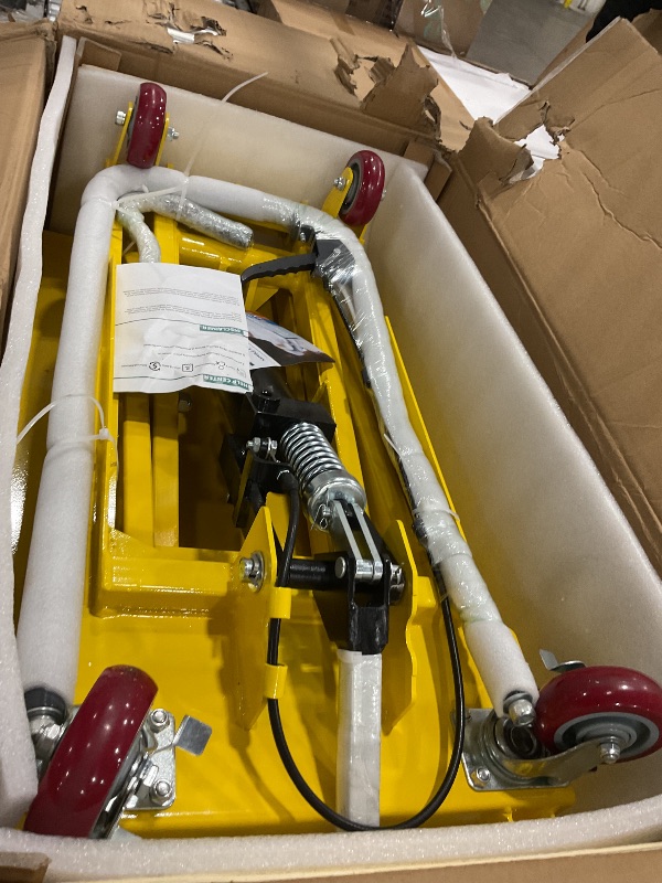 Photo 2 of Hydraulic Lift Table Cart, 770Lbs Load Capacity 59 Inch Lifting Height, Manual Double Scissor Lift Table with Non-Slip Pad and 4 Wheels,Hydraulic Scissor Cart (770lbs-Double-Yellow)