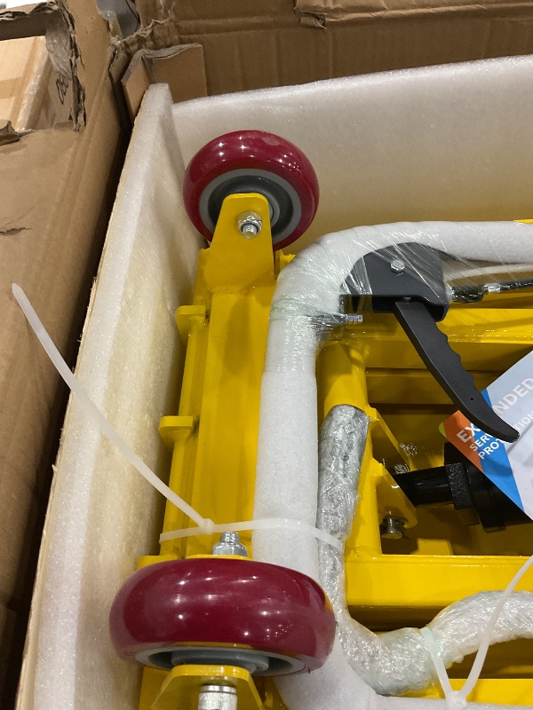 Photo 3 of Hydraulic Lift Table Cart, 770Lbs Load Capacity 59 Inch Lifting Height, Manual Double Scissor Lift Table with Non-Slip Pad and 4 Wheels,Hydraulic Scissor Cart (770lbs-Double-Yellow)