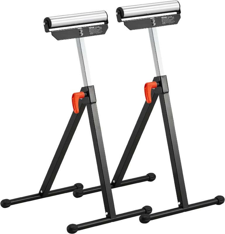 Photo 1 of 
VEVOR 2-Pack Roller Stands, 135 lb Load Capacity, 26.8-42.5'' Adjustable Height, Folding Heavy Duty Design with 11.5 in Polished Steel Roller Head, for Table Saw Outfeed Woodworking Extension Support
