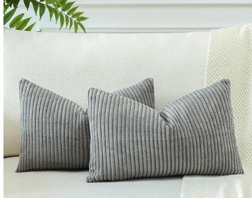 Photo 1 of ***STYLE DIFFERS SEE PHOTOS*** OTOSTAR Boho Decorative Throw Pillow Covers 20x17 Inch Soft Corduroy Solid Striped Pillow Covers Lumbar Cushion Case Couch Pillowcases for Sofa Bed Home Decor Pack of 2 (Grey)
