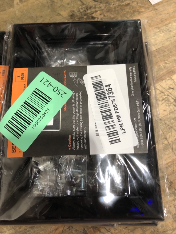 Photo 1 of [2 Pack] BESTTEN 3 Gang Black Decorator Wall Plate, Standard Size, Unbreakable Polycarbonate Outlet and Switch Cover, H4.53” x W6.38”, UL Listed