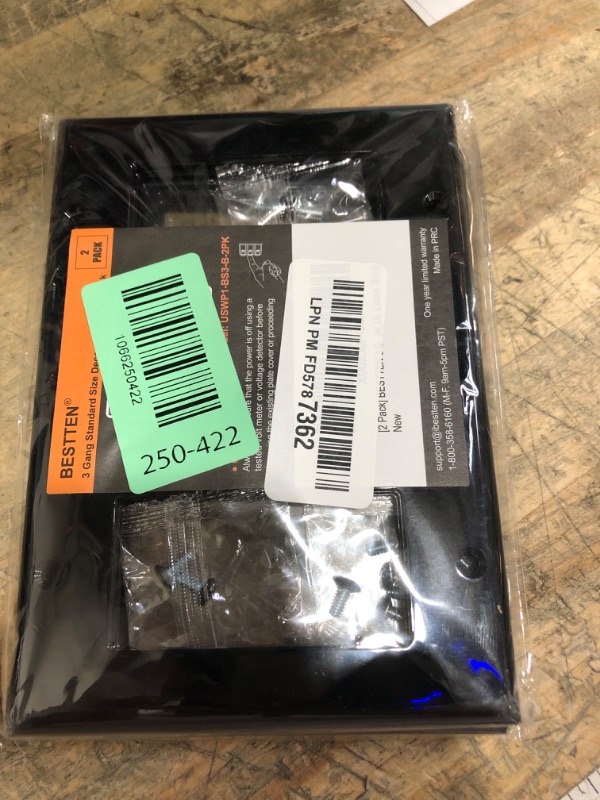 Photo 1 of [2 Pack] BESTTEN 3 Gang Black Decorator Wall Plate, Standard Size, Unbreakable Polycarbonate Outlet and Switch Cover, H4.53” x W6.38”, UL Listed