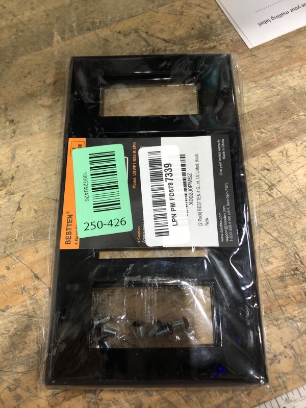 Photo 1 of [2 Pack] BESTTEN 4 Gang Decorator Wall Plate, Standard Size, Unbreakable Polycarbonate Outlet and Switch Cover, H4.53” x W8.23”, UL Listed, Black