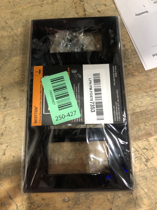 Photo 1 of [2 Pack] BESTTEN 4 Gang Decorator Wall Plate, Standard Size, Unbreakable Polycarbonate Outlet and Switch Cover, H4.53” x W8.23”, UL Listed, Black