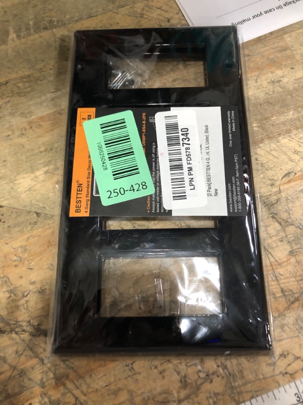 Photo 1 of [2 Pack] BESTTEN 4 Gang Decorator Wall Plate, Standard Size, Unbreakable Polycarbonate Outlet and Switch Cover, H4.53” x W8.23”, UL Listed, Black