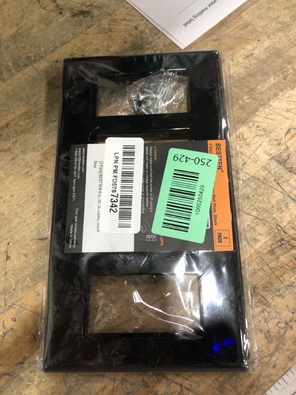 Photo 1 of [2 Pack] BESTTEN 4 Gang Decorator Wall Plate, Standard Size, Unbreakable Polycarbonate Outlet and Switch Cover, H4.53” x W8.23”, UL Listed, Black