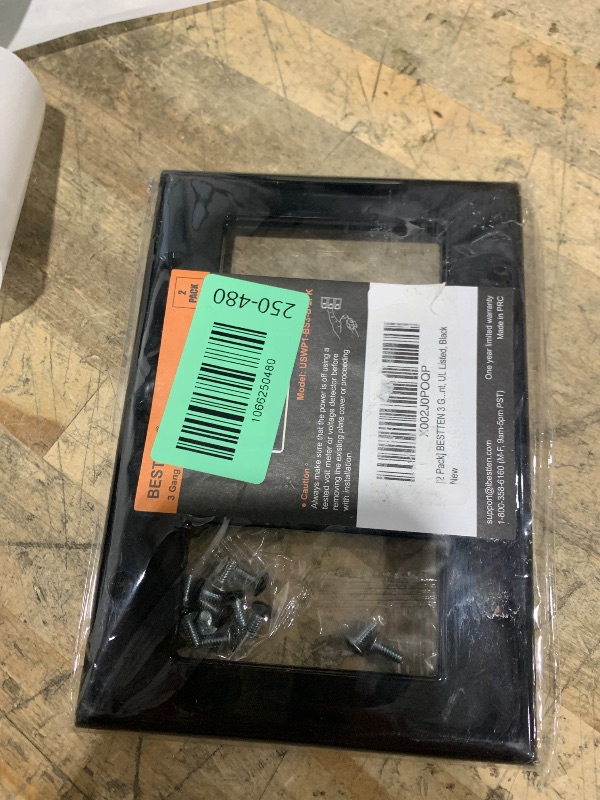 Photo 1 of [2 Pack] BESTTEN 3 Gang Black Decorator Wall Plate, Standard Size, Unbreakable Polycarbonate Outlet and Switch Cover, H4.53” x W6.38”, UL Listed