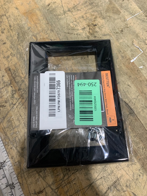 Photo 1 of [2 Pack] BESTTEN 3 Gang Black Decorator Wall Plate, Standard Size, Unbreakable Polycarbonate Outlet and Switch Cover, H4.53” x W6.38”, UL Listed