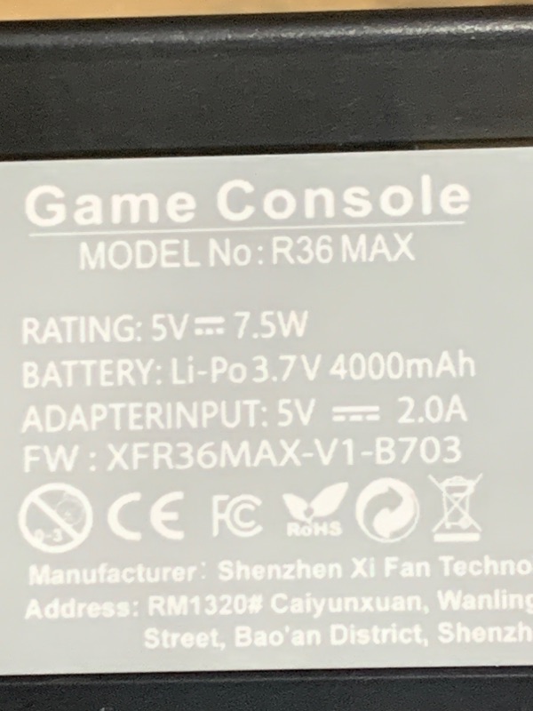 Photo 1 of ?R36MAX 4000mAh Portable Rechargeable Handheld Retro Game Console,Comfort Non-Slip Handheld Standing Retro Game Console with 64G TF Car,4.0-inch Screen,for Office,Black
