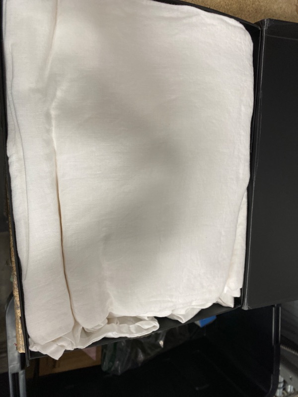 Photo 3 of ATLINIA 100% Pure Flax Linen Bedding Set - Stone Washed French Linen Fabric Deep Pocket Fitted Sheet Farmhouse Flat Sheet 2 Pillowcases (White, California King)