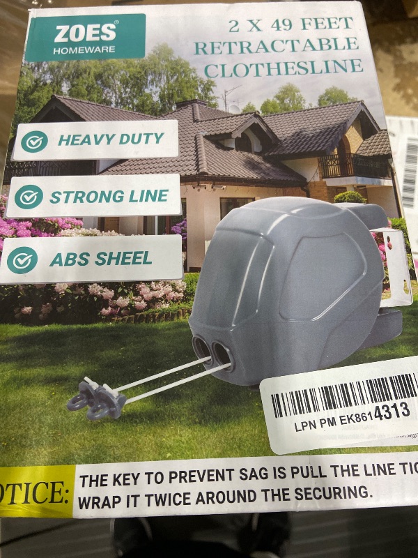 Photo 1 of ***UNKNOWN DAMAGES / MISSING PIECES*** ZOES HOMEWARE Retractable Clothesline Heavy Duty Retracting Clothes Line Outdoor and Indoor with Durable ABS Shell and 2x49 Feet Extruded PVC Line,with Lock to Prevent Sagging