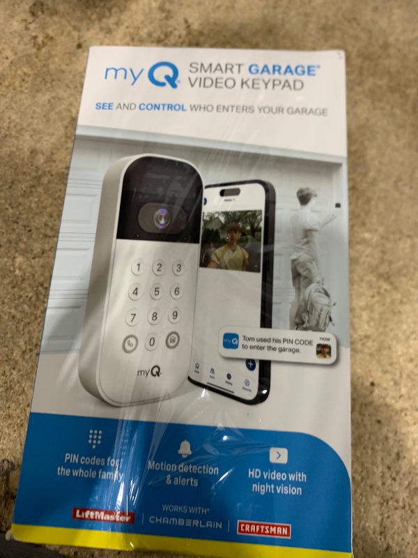 Photo 1 of ***MISSING ASSEMBLY PIECES*** myQ Smart Garage Door Video Keypad with Wide-Angle Camera,Customizable PIN Codes,and Smartphone Control–Take Charge of Your Garage Access Works with Chamberlain, LiftMaster and Craftsman openers,White