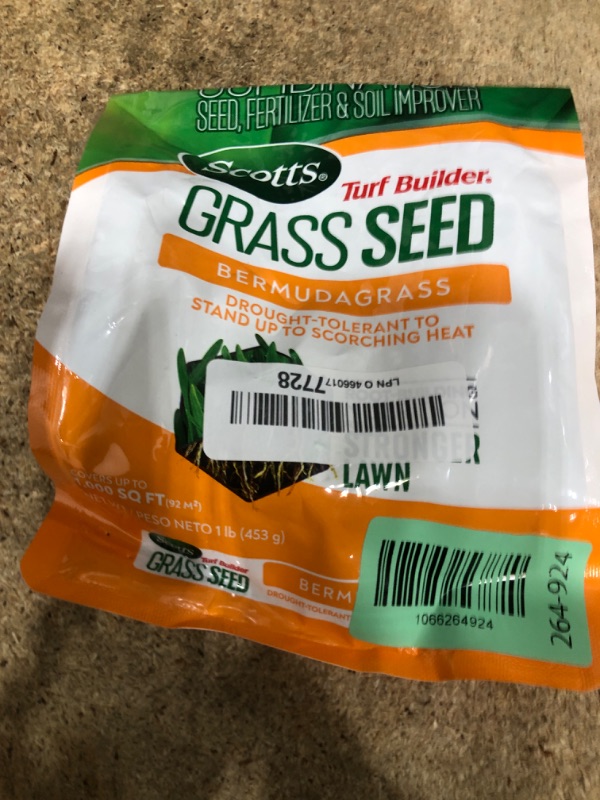 Photo 1 of ***SMALLER IN PERSON PRE-USED*** Scotts Turf Builder Grass Seed Bermudagrass with Fertilizer and Soil Improver, Drought-Tolerant, 1 lb.