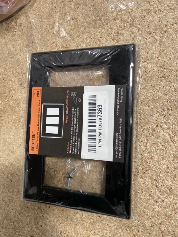 Photo 1 of [2 Pack] BESTTEN 3 Gang Black Decorator Wall Plate, Standard Size, Unbreakable Polycarbonate Outlet and Switch Cover, H4.53” x W6.38”, UL Listed