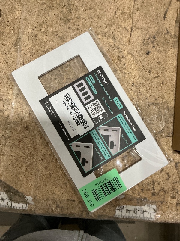 Photo 1 of [1 Pack] BESTTEN 4 Gang Screwless Decorative Wall Plate, Mid-Size H4.88" x W8.58", USWP6 Gloss Snow White, Faceplate Cover for Decorator Receptacle Outlet & Switch