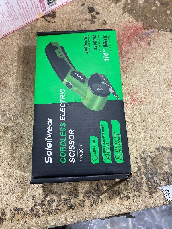 Photo 1 of ***BATTERY DIES AFTER 1ST CUT*** Cardboard Cutter, Rechargeable Cordless Electric Scissors, 4V Upgrade Motor Electric Box Cutter with 2 Blades, Safety Lock & LED Light, Powerful Cutting for Cardboard Box, Plastic, Leather