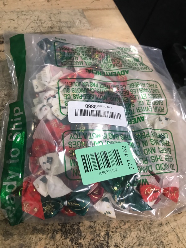 Photo 1 of 100PCS Mini Christmas Bows 1.4" Christmas Ribbon Bows for Crafts 5 Style Red Green Tiny Twist Tie Bow for Gift Wrapping Garland DIY Sewing Scrapbooking Stocking Stuffers