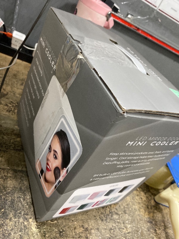 Photo 1 of ***PARTIAL SET - PRICE ADJUSTED***
BOGDA Mini Skincare Fridge (4 Liter/6 Can) with Dimmable LED Light Mirror, Cooler and Warmer for Refrigerating Make Up, Skin Care and Food, Portable Mini Fridge for Bedroom, Office and Car, White