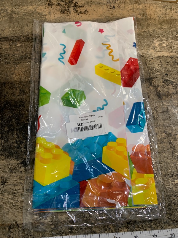 Photo 1 of 3 Pcs Building Blocks Tablecloth 105 x 54 inches - Building Blocks Theme Party Decorations Disposable Plastic Table Cover for Children Kids Birthday Party Decor Supplies Favors (White)