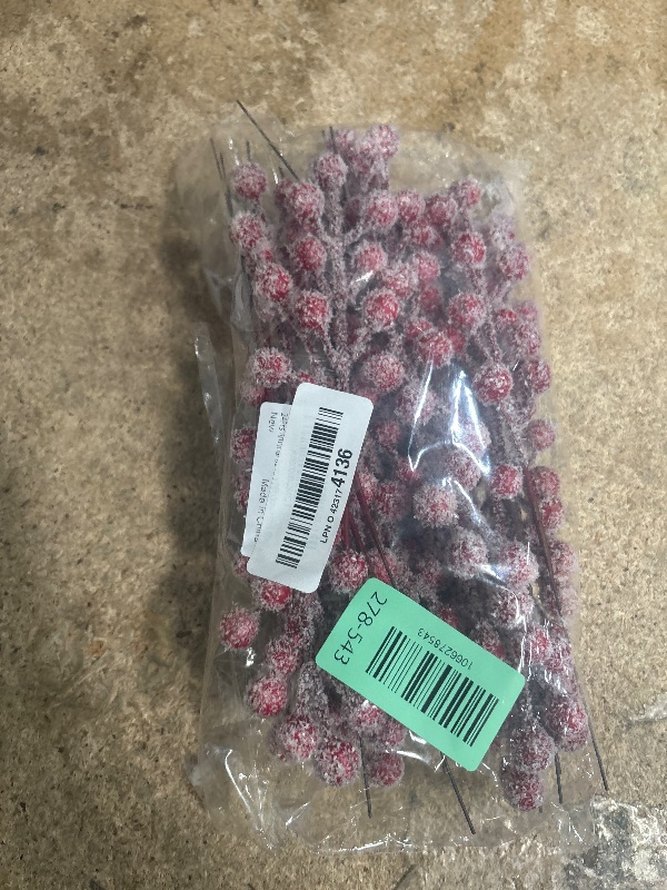 Photo 1 of 24Pcs Artificial Berry Picks Snow Sprays Christmas Frosted Holly Berry Stems Twigs Winter Branches for Christmas Tree Fillers Decor Holiday Arrangement Wreaths Garland Crafts DIY Ornaments (Red)