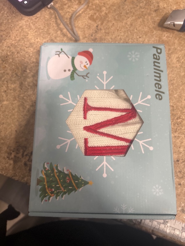 Photo 1 of 20 Inches Christmas Stockings with Initials,Knit Embroidered Letter White Christmas Stocking,Monogram Christmas Stocking for Famliy Holiday and Xmas Tree Fireplace (Letter-M)