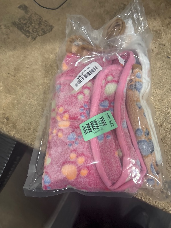 Photo 1 of 1 Pack 3 Blankets Super Soft Fluffy Premium Fleece Pet Blanket Flannel Paw Printed Throw for Dog Puppy Cat (Small 23x16'', Brown, Pink, White)