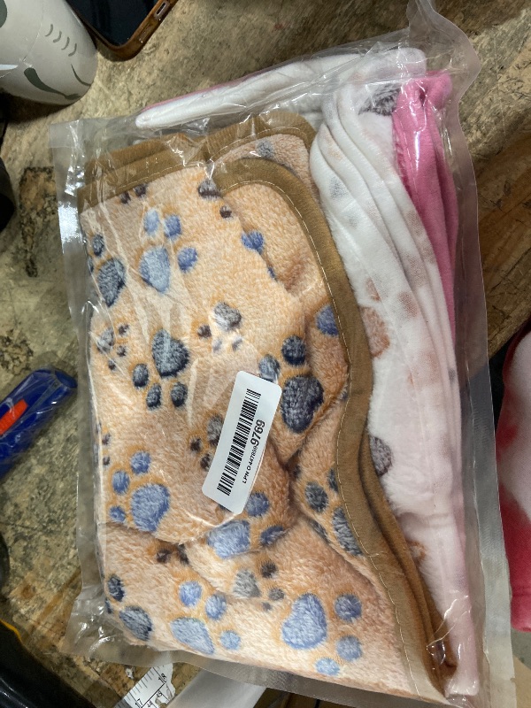 Photo 1 of 1 Pack 3 Blankets Super Soft Fluffy Premium Fleece Pet Blanket Flannel Paw Printed Throw for Dog Puppy Cat (Small 23x16'', Brown, Pink, White)