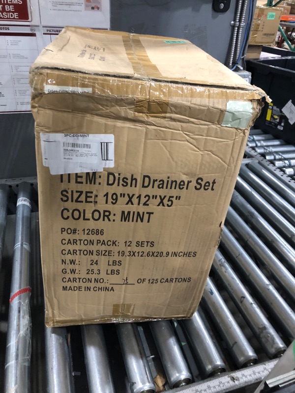 Photo 1 of Sweet Home Collection 3 Piece Dish Drainer Rack Set with Drying Board and Utensil Holder, 12" x 19" x 5", Mint (Pack of 12)