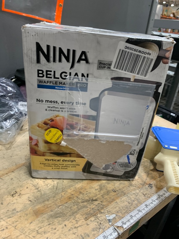 Photo 1 of ** For parts only does not power on ** Ninja BW1001 NeverStick PRO Belgian Waffle Maker, Vertical Design, 5 Shade Settings, with Precision-Pour Cup & Chef-curated Recipe Guide, Black & Silver