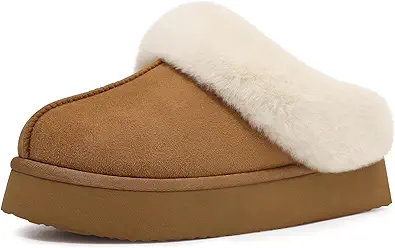 Photo 1 of ****DIRTY/SHOWS SIGNS OF HEAVY USAGE**** Litfun Fuzzy Platform Slippers for Women Comfy Winter House Shoes With Memory Foam Indoor Outdoor