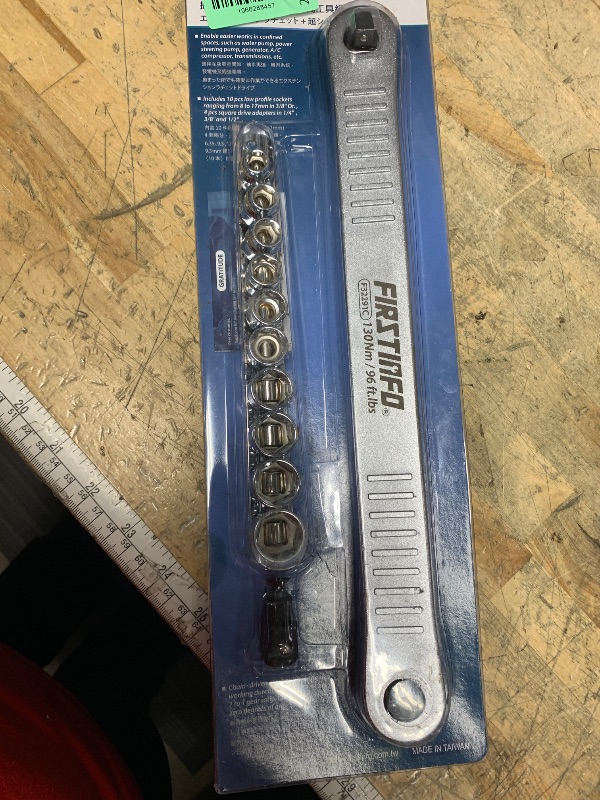 Photo 1 of ***FOR PARTS ONLY/ DAMAGED*** FIRSTINFO F32291C Max. Torque 130 Nm(96 ft-lb.) Offset Extension Wrench and Low Profile Socket Set with 8mm to 17mm 3/8" Sockets + 1/2 Inch, 1/4 Inch, and 3/8 Inch Square Drive Adapters