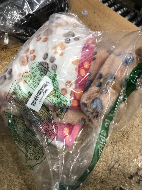 Photo 1 of 1 Pack 3 Blankets Super Soft Fluffy Premium Fleece Pet Blanket Flannel Paw Printed Throw for Dog Puppy Cat (Medium 30x20'', Brown, Pink, White)