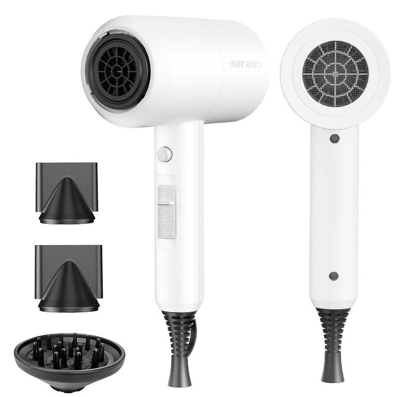 Photo 1 of 
SHRATE Lightweight Ionic Hair Dryer with Diffuser - Powerful 1800W Blow Dryer for Fast Drying - Professional Low Noise Mini Hair Dryer for Travel