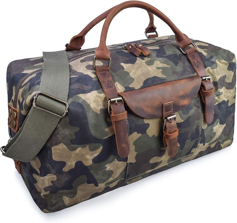 Photo 1 of (please see all images) Oversized Travel Duffel Bag Waterproof Canvas Genuine Leather Weekend bag