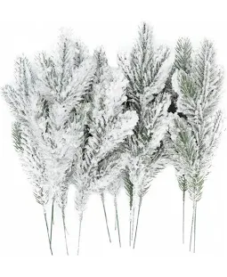 View 1 of 12Pcs Snowy Artificial Pine Needles - Branches Twigs 10.6" Frosted Pine Picks Greenery Stems for Crafts, Wreaths, Garlands - Holiday Decor