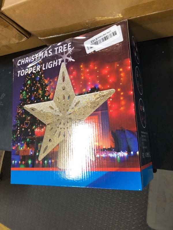Photo 1 of 10" Christmas Tree Topper Projector with 6 Projection Modes, Lighted Christmas Tree Topper Star Built-in LED Rotation Light, 3D Glitter Dynamic TreeTop for Xmas Holiday Party Decorations Gift (Silver)