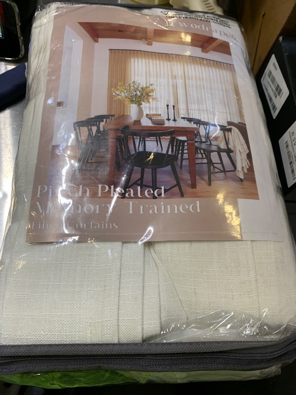 Photo 1 of 102 Inch Long Curtains Pinch Pleat Linen Curtains for Living Room Bedroom 2 Panels Natural Cream Light Filtering Privacy Neutral 102 Inch Pleated Drapes Hooks Rings Back Tab for Window Sliding Door