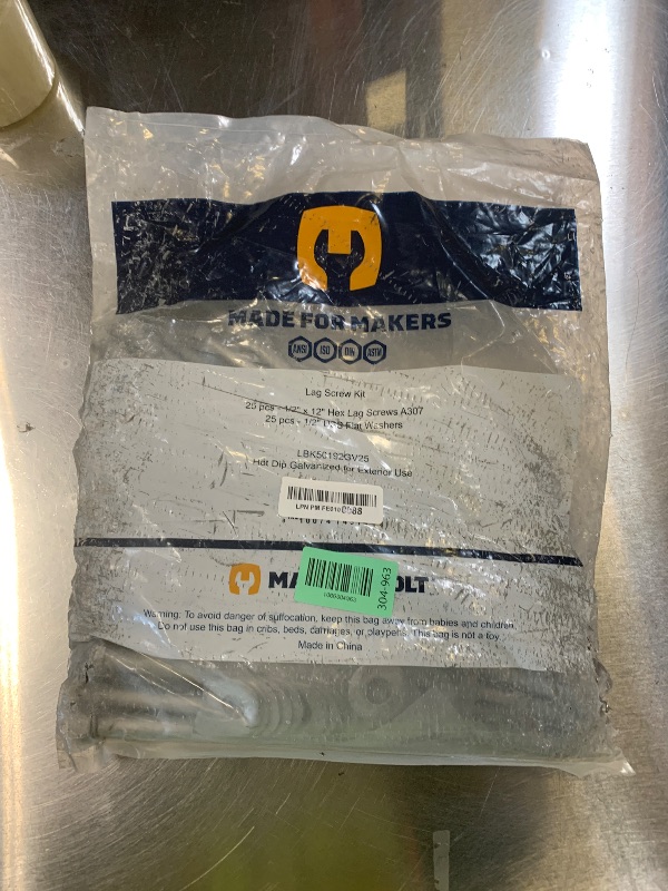 Photo 1 of 1/2 x 12 (25 Pack) Lag Screw Kit, 25 Screws and 25 washers, Hot Dip Galvanized, Meets ASME B18.2.1 Industrial/Commercial Grade by Makers Bolt