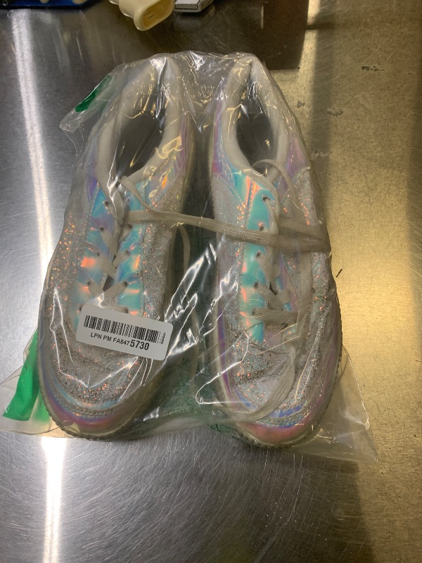 Photo 1 of **WORN/USED/DIRTY** LUCKY STEP Women's Platform Sneakers Rhinestone Fashion Chunky Casual Sparkly Retro Braided Walking Shoes (White Glitter 2,10 B(M) US)